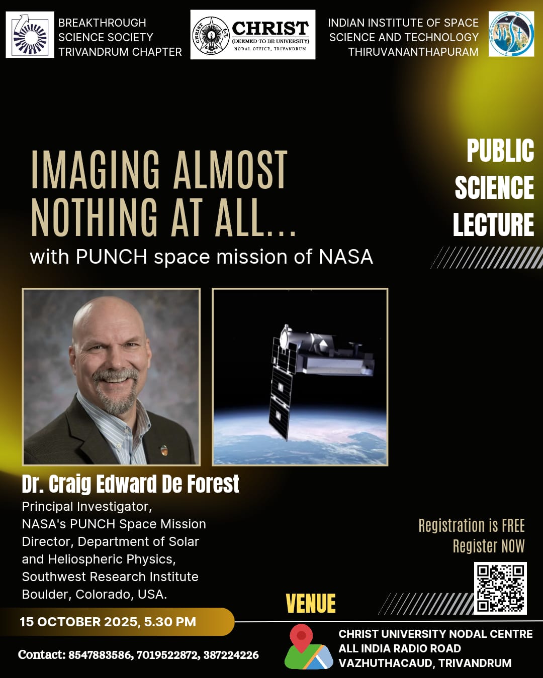 Imaging Almost Nothing At All … with the PUNCH Space Mission of NASA: Public Science Lecture by Dr. Craig Edward De Forest